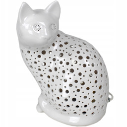 Lampa ceramiczna w kształcie kota biała duża
