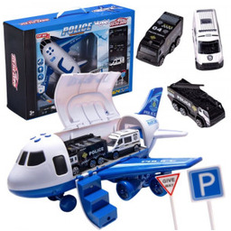 Zestaw Samolot Rozkładany Transporter Policja z 3 Autami