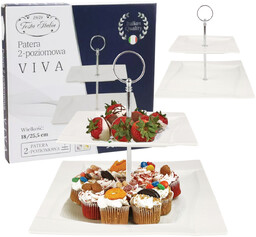 PATERA PORCELANOWA NOWOCZESNA BIAŁA 2 POZIOMOWA TACKA