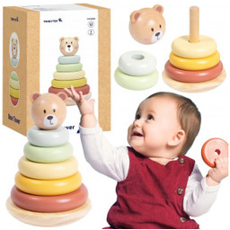 Zabawka Tooky Drewniana Układanka Sensoryczna Piramidka Miś Sensoryczny