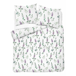 Detexpol Pościel flanelowa 160x200 biała w fioletowy łubin