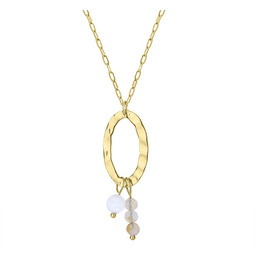 Żółty cytryn i kamień księżycowy młotkowany złoty naszyjnik