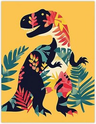 Artery8 Boho Botaniczny wzór T Rex dinozaur projekt