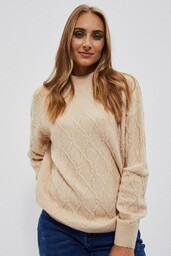 Beżowy sweter damski z geometrycznym naszyciem