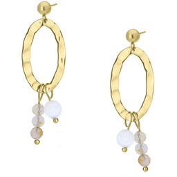 Żółty cytryn i kamień księżycowy młotkowane złote kolczyki