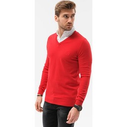 Sweter męski z białym kołnierzykiem - czerwony V4