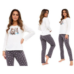 Cornette Piżama damska BALBINA: ecru/szary