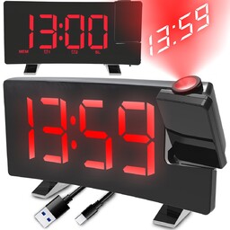 RADIOBUDZIK ZEGAR Z PROJEKTOREM CZARNY USB GŁOŚNY BUDZIK