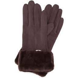 Damskie rękawiczki ze sztucznym futerkiem ciemny brąz
