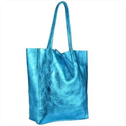 Torebka skórzana lekka shopper niebieski turkus