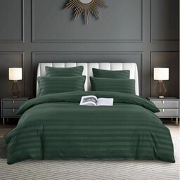 Pościel adamaszek 160x200 zielona pasy 3 el.