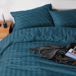 Pościel adamaszek 160x200 turkusowa pasy 3 el.