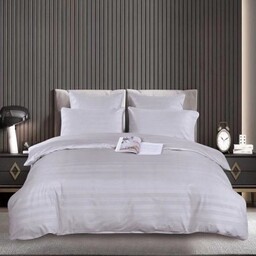 Pościel adamaszek 160x200 szara pasy 3 el.