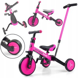 Rowerek trójkołowy 4w1 różowy jeździk z rączką Optimus