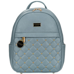 Niebieski, modny, pikowany plecak damski ze złotymi nitami