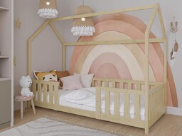 Łóżko dziecięce Domek 80x160 z barierką i stelażem