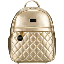 Złoty pikowany błyszczący plecak damski ze skóry ekologicznej