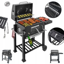 Grill węglowy ogrodowy duży Żeliwny Ruszt z Pokrywą