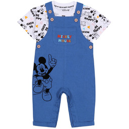 Niebieskie, niemowlęce ogrodniczki + koszulka Myszka Mickey DISNEY