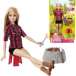 Mattel lalka Barbie na biwaku z płonącym ogniskiem