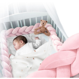 Ochraniacz do łóżeczka, warkocz, otulacz pleciony, 3m, różowy,