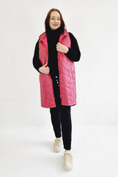 Kamizelka Pikowana Długa Plus Size Malinowa 48