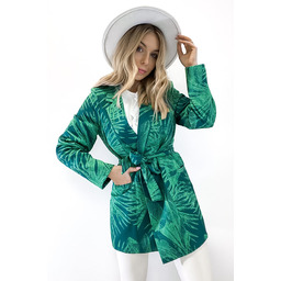 Marynarka z wiązaniem w tropikalne liście zielona Styliana