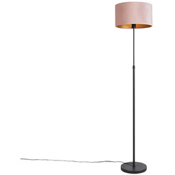 Lampa stojąca czarna z różowym aksamitnym kloszem ze