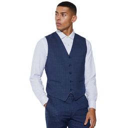 BOOHOOMAN MĘSKA KAMIZELKA GARNITUROWA GRANATOWA W KRATKĘ ELEGANCKA