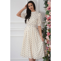 Sukienka midi w grochy z zaszewkami ecru Cleo