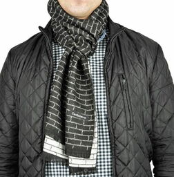 Stylion Ciepły Cashmere szalik męski geometryczny SZA-31 czarno-biały