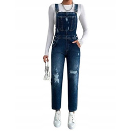 SHEIN OGRODNICZKI DAMSKIE JEANSOWE NIEBIESKIE DZIURY 34 Ł6C