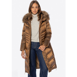 Płaszcz damski z nylonu z puchowym wypełnieniem złoty