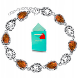 Bransoletka srebrna z bursztynem bałtyckim damska bursztyn naturalny