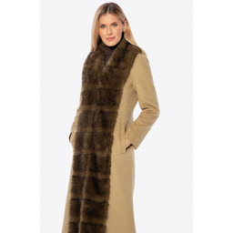 Długi damski płaszcz z wełny i sztucznego futra