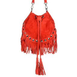 Worek skórzany czerwony z frędzlami X39