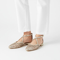 Czółenka damskie Gioseppo, płaska podeszwa pleciona struktura pasek