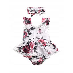 Sukienka Niemowlęca Body Białe Kwiaty lekka letnia sukieneczka