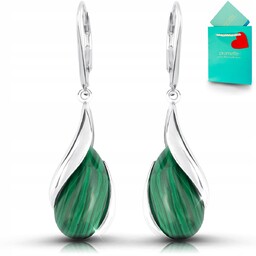 Kolczyki malachit srebrne z malachitem wiszące srebro angielskie