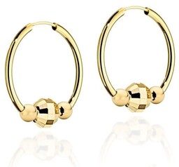 Kolczyki Złote Kółka z Trzema Ozdobnymi Kulkami pr