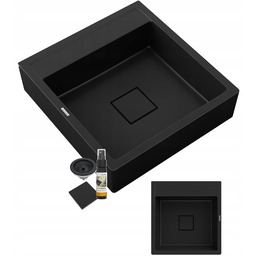 Zlew Jednokomorowy Granitowy Skandynawski Czarny Farmerski Tavo Syfon