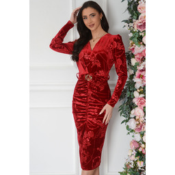 Sukienka midi welurowa w ornamenty bordo Werma