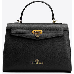 Kuferek ze skóry naturalnej z dekoracyjnym zapięciem czarny