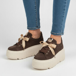 Karino Sneakersy damskie, cholewka ze skóry naturalnej welurowej