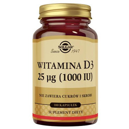 Solgar Witamina D3 1000 IU, 100 kaps.