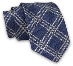 Granatowo-Biały Elegancki Męski Krawat -ALTIES- 7cm, Stylowy, Klasyczny,