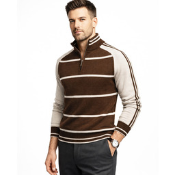 Sweter Męski z Suwakiem Pod Szyją Wełniany Brązowy