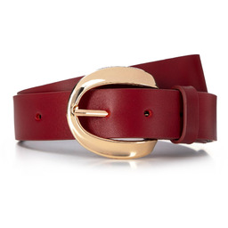 Damski pasek skórzany z owalną klamrą czerwony