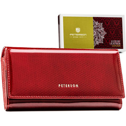 Duży portfel damski na karty z lakierowanej skóry