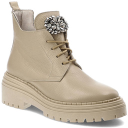Armodo Beżowe Botki Damskie Obuwie Z Elegancką Ozdobą